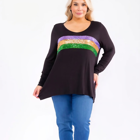 CH11 NWT BiBi Sequins Striped Colorblock Long Sleeve V-Neck Tunic Plus 1X 2X 3X - Picture 2 of 8